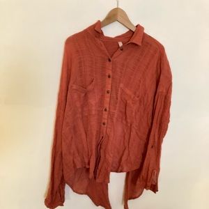 Free People Pimento Shibori Split Back Shirt Size L